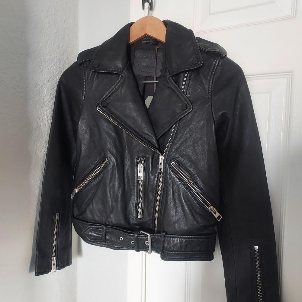 NWT All Saints Balfern Biker jacket, black, US 4 - Picture 2 of 16
